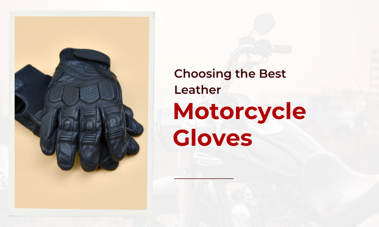 Image of a pair of black color leather motorcycle gloves.