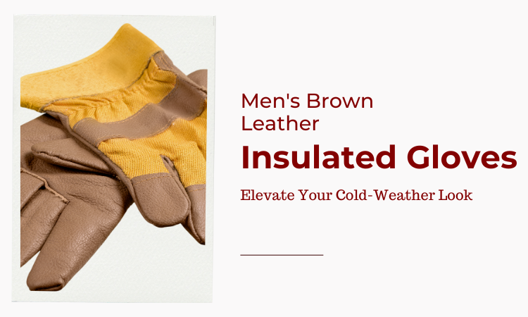 Image of a pair of Men's Brown color Leather Gloves with some part of it is yellow color